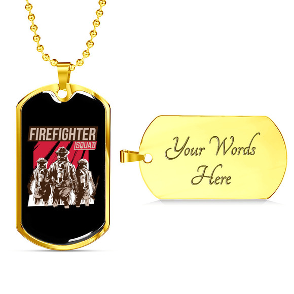 Firefighter Fire Squad Necklace Stainless Steel or 18k Gold‎ Dog Tag 24" Chain - Picture 1 of 2